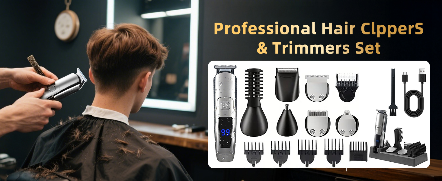 Beard Trimmer for Men, 20 Length Settings, 14-in-1 Cordless Grooming Kit, Waterproof Electric Razor for Men, Hair Trimmer, Nose Hair Trimmer, Cordless Hair Clippers Details 1